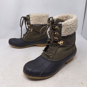 Tommy Hilfiger Rian Green Faux Suede Fur Trim Duck Boots Preppy Outdoor Size 10